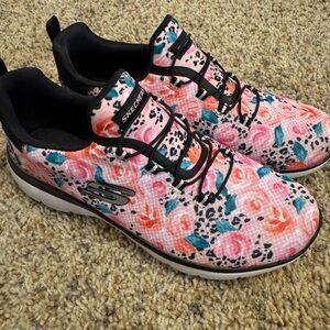 Skechers Women's Floral Sneakers - Pink, Black, and Teal